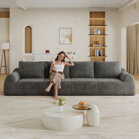 Divano a compressione in spugna da 324 cm, divano senza struttura rigida, divano a compressione per soggiorno, camera da letto, appartamento, non richiede montaggio, grigio scuro (1/5)