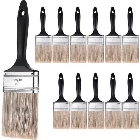 Lot de 12 pinceaux plats (7,6 cm), pinceaux pour murs avec manche en plastique noir, outil de peinture professionnel pour le bricolage - JBMEDIA (1/4)