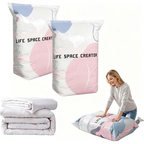 Grands sacs de conservation Sous Vide à Compression Sans Pompe Sac Sous Vide Vetement Aspirateur Cube Pour Couette, Vêtements Housse de Rangements (2PCS, 100×80×30cm) (1/5)