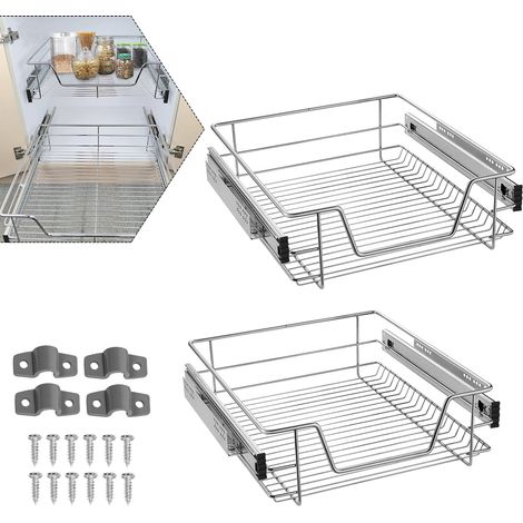 AUFUN 2 x tiroirs de Cuisine, Extension Armoire de Cuisine, armoires de Chambre, Panier Coulissant élastique, étagère de Cuisine Domestique, 50cm