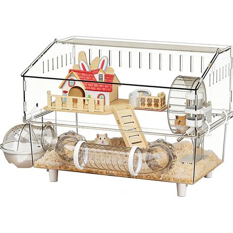 Habitat pour Hamster Enclos Transparent à 2 Niveaux Grande Cage à Hamster pour Petit Animal de Compagnie, Observation à Domicile, Extérieur (1/5)