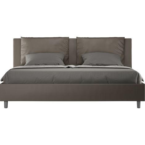 Lit moderne 200x200 cm avec tête de lit coussins simili cuir marron Anja-Option Avec sommier et coffre (1/5)