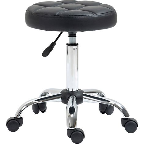 Sgabello Girevole Rotondo con Ruote Ø35,5x51-67 cm Altezza Regolabile in Similpelle Nero (1/5)