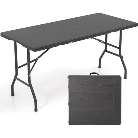 Pour jardin et pique-nique repas convivial 4-6 personnes table pliante portable plateau HDPE robuste aspect bois Noir (1/5)