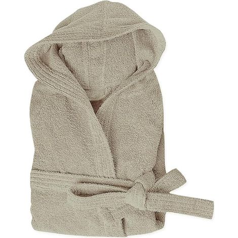 Accappatoio Spugna 100% Cotone Tinta Unita Morbido Uomo Donna Cintura Tasche Cappuccio Beige - XXL (1/2)
