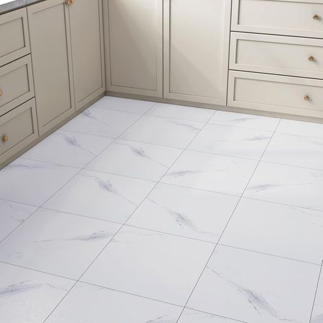 Dalle PVC Adhesive Sol Marbre Blanc 30cmx30cm Dalles Lino Sols Adhesif Salle De Bain Cuisine Imperméable Blanc Marbre Carreau Autocollant Effet Carrelage Sol pour Chambre 3 Pièces (1/5)