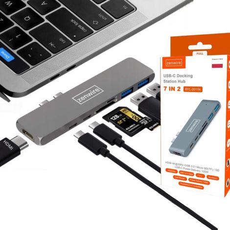 HUB 7 en 1 USB-C HDMI 4K SD Thunderbolt 3.0 Adaptador USB 3.0 para Macbook Pro Air M1 M2 M3 Zenwire BYL-2011N