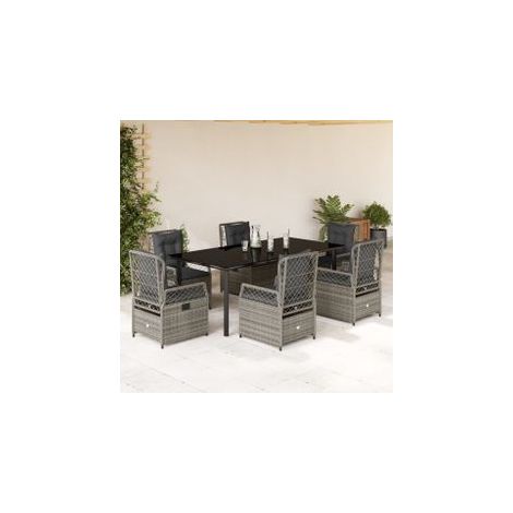 Ensemble à manger de jardin et coussins 7 pcs gris rotin (1/5)