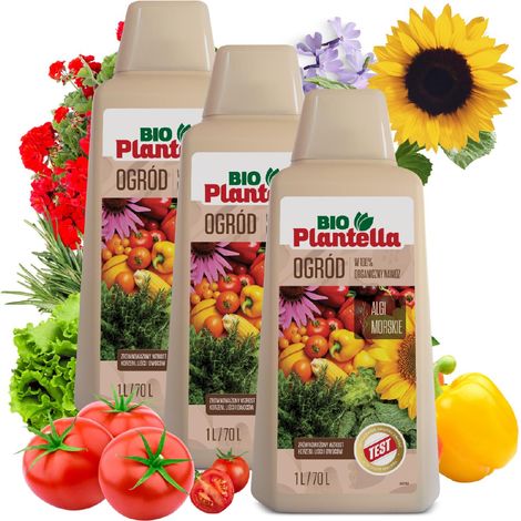 BIO PLANTELLA Ökologischer Dünger aus Algen für Gemüse, Kräuter, Obst und Blumen, 1 l x 3
