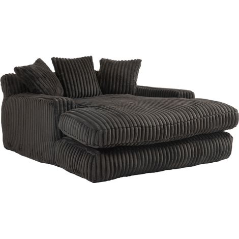 Sofá chaise longue individual de pana negra con 3 cojines, sin montaje (1/5)