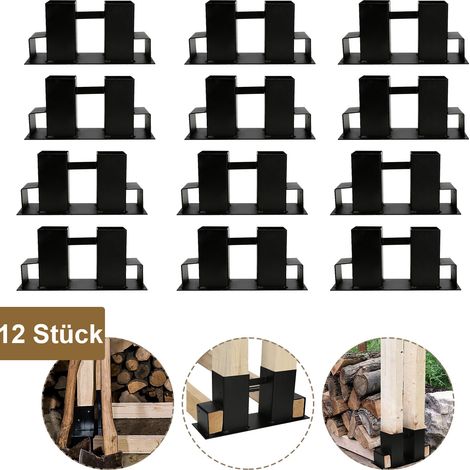 SWANEW 12x Aide à l'empilage du bois acier enduit, noir, abri en bois bricolage pour bois équarri, stockage du bois 12 pièces (1/5)