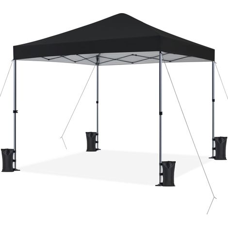 Yaheetech Gazebo Richiudibile Pieghevole Impermeabile 3x3 m in PVC Gazebo Pop Up Altezza Regolabile Tessuto Oxford Adatto per Terrazza Fiera Feste Giardino Mercato Campeggio Bar Pub Nero (1/5)