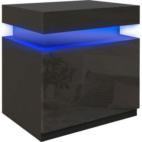 Table de chevet table de nuit lumière LED RVB panneau haute brillance avec 2 tiroirs pour salon chambre à coucher noir