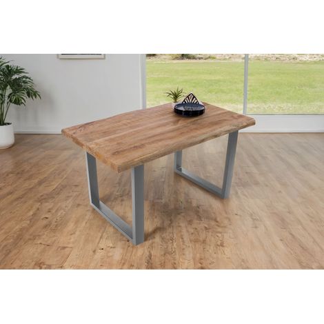 Esstisch Baumkante massiv Mango 140 x 80 U-Gestell silber CALI (1/5)