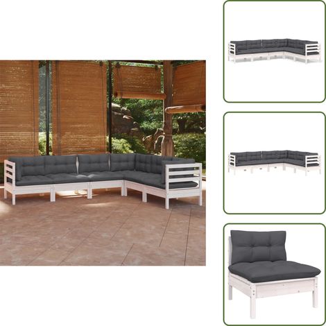 Salon de jardin 6 pcs avec coussins blanc bois de pin massif - Salon De Jardin - Mobilier De Jardin - Ensemble Salon De Patio - Meubles De Terrasse - Chaise Longue (1/5)