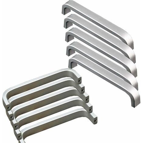 10 Mini Aluminum Kitchen Cabinet Handles, Drawer Handles, Bedroom Furniture Handles (128 mm) + Screwdriver (1/4)