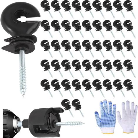 100 pièces isolateur de clôture électrique noir, isolateur à visser, accessoires pour clôture électrique d'élevage animal (1/5)