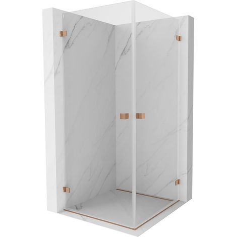 Mexen Lunar-B Duo Duschkabine mit Pendeltür 90 x 90 cm, transparent, gebürstetes Kupfer - 832-090L-090P-65-00 (1/5)