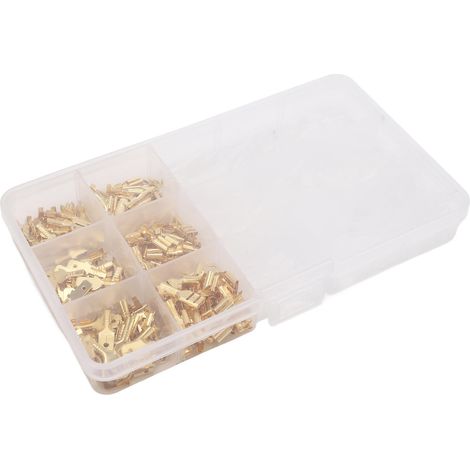 Kit assorti de 270 cosses à sertir en laiton, manchons isolants, pressées à froid, 2,8 mm, 4,8 mm et 6,3 mm, mâles et femelles à fourche. (1/5)