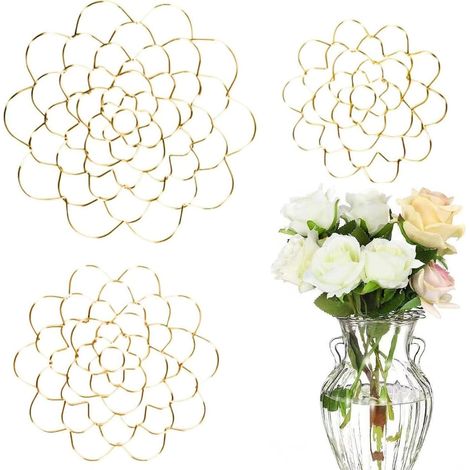 3 Stück Blumenstütze, Blumenstrauß-Stützstange, DIY-Blumenclip, Edelstahlgitter für Vase, Blumenstraußstütze und Blumenpick, Pflanzenfixierung (Gold) (1/5)