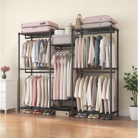 Armario modular con 8 estantes ajustables y 5 barras, acero negro DESVIAE (1/5)