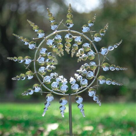 Hilandera De Viento Al Aire Libre, Hilandera De Viento para Jardín, Esculturas De Viento Hilanderas, Molino De Viento Dinámico 3D, con Estaca De Jardín De Metal (Silver) (1/5)
