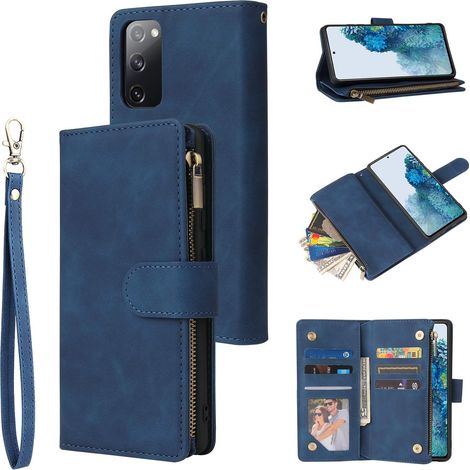 Coque pour Samsung Galaxy S20 FE 5G, Etui en Cuir PU Portefeuille Rétro Antichoc Flip Case Housse avec Fentes de Cartes Fonction Support, Fermeture Magnétique - Bleu (1/5)