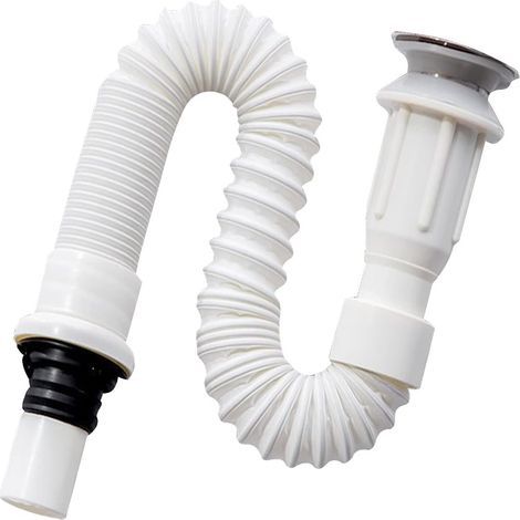 Siphon de lavabo flexible avec évacuation intégrée, raccord G1 1/4”, avec ressort métallique (1/5)
