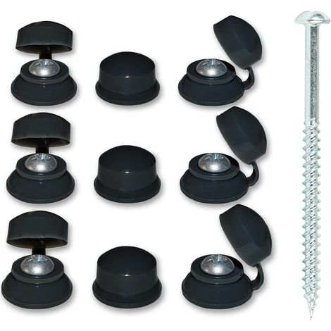 100 x Black Roofing Caps and 100 x 3" Pan Head Corrugated Roofing Screws