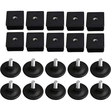 Tappi per gambe di mobili in plastica nera con filettatura M8, 40 mm x 40 mm, tappi ciechi a pressione con piedini filettati regolabili per tubi quadrati, confezione da 10 - Crezuo