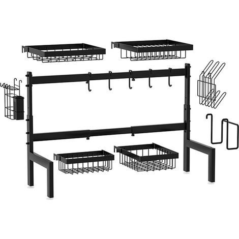 Égouttoir à vaisselle multifonction en fer noir - Étagère de rangement pour comptoir - Gadget avec support extensible - Égouttoir à vaisselle au-dessus de l'évier de cuisine (1/5)