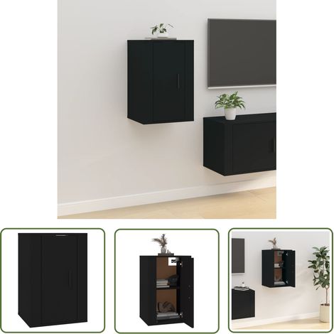 The Living Store TV-Wandschrank Schwarz 40x34,5x60 cm - TV Schrank - Wandregal - Fernsehschrank - Regal Schwarz - Holzwerkstoff Möbel (1/5)