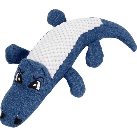Jouet pour chien en peluche en forme de crocodile, résistant aux morsures, avec fonction vocale (bleu). (1/5)