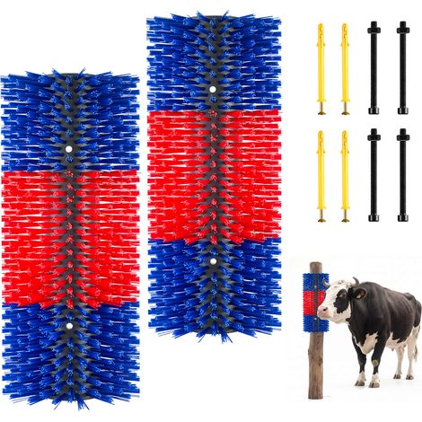 VEVOR Cepillo Rascador para Ganado, 430 x 190 mm, Paquete de 2 Unidades, Cepillo de Masaje para Caballos Vacas Ovejas, Raspador para Aliviar la Picazón de la Espalda, Tornillos Incluidos, Azul y Rojo (1/5)