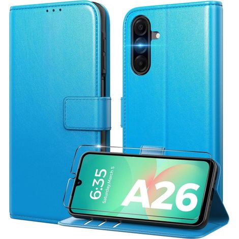 Coque portefeuille PU pour Samsung Galaxy A26 5G, avec protection écran, bleu (1/5)