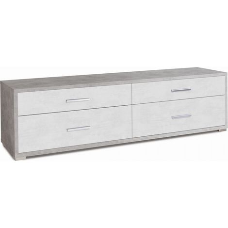Mueble con 4 cajones 179L x 47P x h50 – Acabado Cemento y Blanco Opaco – Sarmog