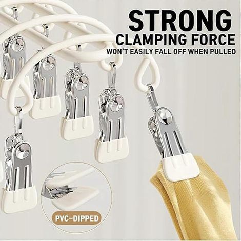Porte-pantalons gain de place à 20 pinces, en PVC et acier inoxydable, étagère de rangement polyvalente pour vêtements, convient aux jeans, jupes et pantalons, beige. (1/4)