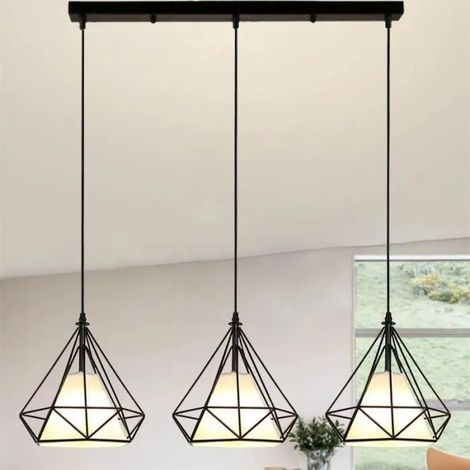 U-Do Suspension Ajustable Vintage 3 Lampes Lustre Cage en Fer Noir E27 20CM Lampe Longue pôle Industriel pour Salon Bar (1/4)
