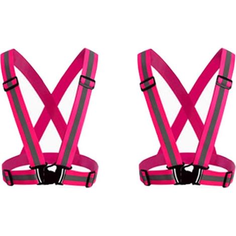 2 x reflektierende Hardloopweste, reflektierende Weste, Sicherheitsweste, Fahrrad, Motorfahrrad, Auto, Licht, elastisch, Loopvest, Joggen, für Damen, Herren, Volwassenen und Kinder, rosa