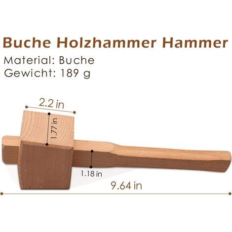Buchenholz-Schlägel mit komfortablem Griff, abgewinkelter Schlagfläche, Holzbearbeitungshammer für Heimwerker (245 mm) (1/4)