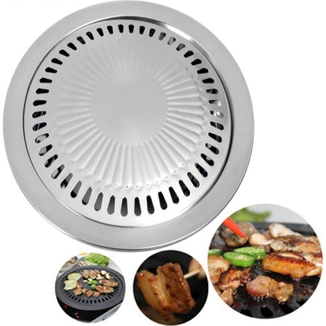 Grill Pan Acier Inoxydable Rond - Antiadhésif - Pour Cuisinière Intérieur Extérieur Camping - Pour Viande Légumes Œufs - 1 Pièce (1/5)
