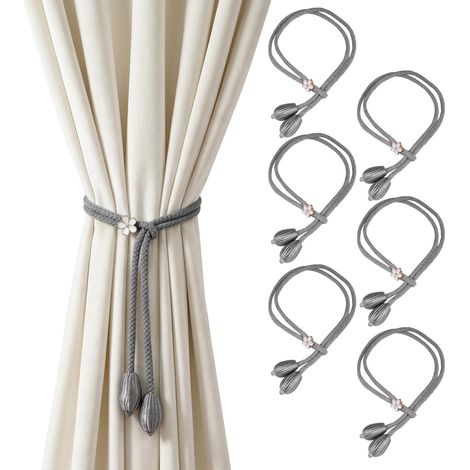 6 Pièces Embrasse pour Rideaux Réglable, Gris Attache Rideau Coton Curtain Tieback Décoratif Pince Rideau sans Perçage pour Rideaux Décoration Salon Chambre (1/5)