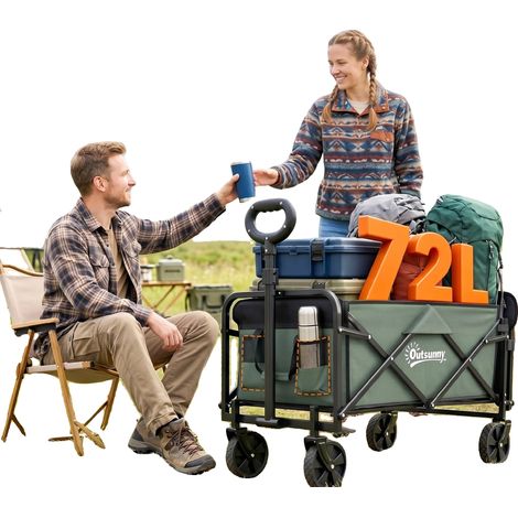 Carrito de playa, asa ajustable, ruedas todoterreno, verde (1/5)