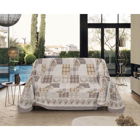 Telo Arredo Made in Italy in Cotone Grandfoulard Copritutto Copridivano Copriletto-Teli Sofà Arredatutto-Drappeggio-Arazzo-Copridivano Grand Foulard Letto Matrimoniale - Love Beige