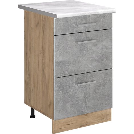 Mobiletto base per cucina R-Line, Calcestruzzo/Rovere dorato, 50 cm piano di lavoro Marmo, Vicco (1/5)