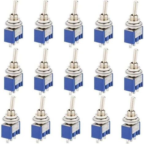 Lot de 15 Commutateurs à bascule, Mini Interrupteur à Bascule, AC 125V 6A ON-OFF 3 Broches 2 Position SPDT Interrupteur a Bascule Autobloquant pour Pièces D'auto (Bleu) (1/4)