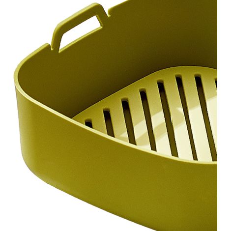 Bol en silicone épais pour friteuse à air, tapis résistant aux hautes températures pour usage domestique, plateau alimentaire pour four et barbecue, ustensile de cuisson rond, vert. (1/5)