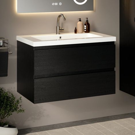 Badezimmermöbel Sova – 80 cm – Schwarzeiche – Weißes Waschbecken (1/4)