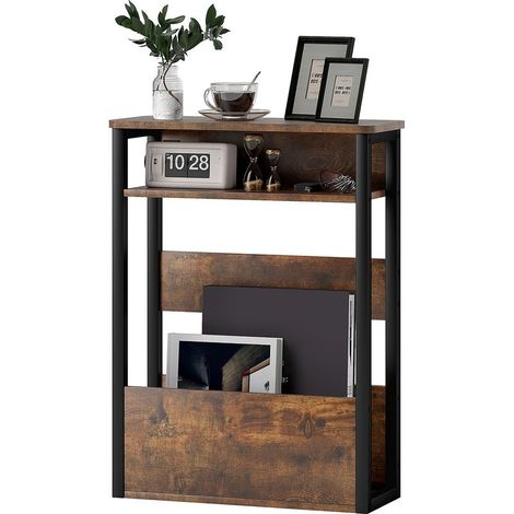 Table d\'appoint table de chevet avec étagère à deux niveaux coins arrondis 46l x 18P x 58,5H cm brun rustique (1/5)