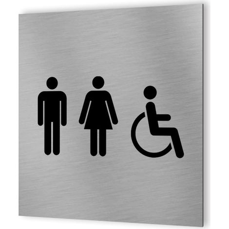 Pictogramme WC format 20 cm x 20 cm en Dibond Aluminium brossé - Modèle toilettes TRIO (1/5)